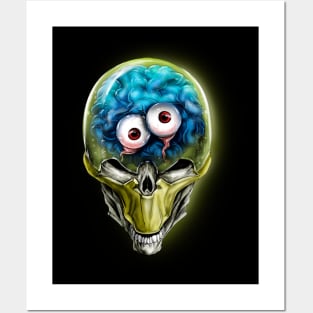 alien skull with eyes Posters and Art